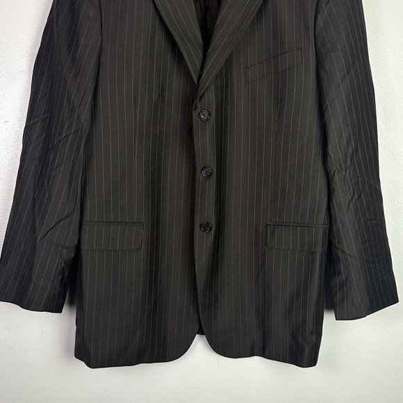 Galante Uomo Super 120s Wool Blazer 46L Brown Stripe Blazer Coat Jacket - Picture 3 of 13